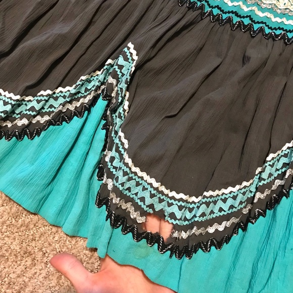 Vintage 1940s 1950s Gray & Turquoise Metallic Ric Rac Patio Skirt Set Western XS - Picture 10 of 12